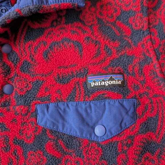 Patagonia Synchilla T Snap Fleece Jacket Red Lotus Flower Pattern Womens Medium - Picture 4 of 8
